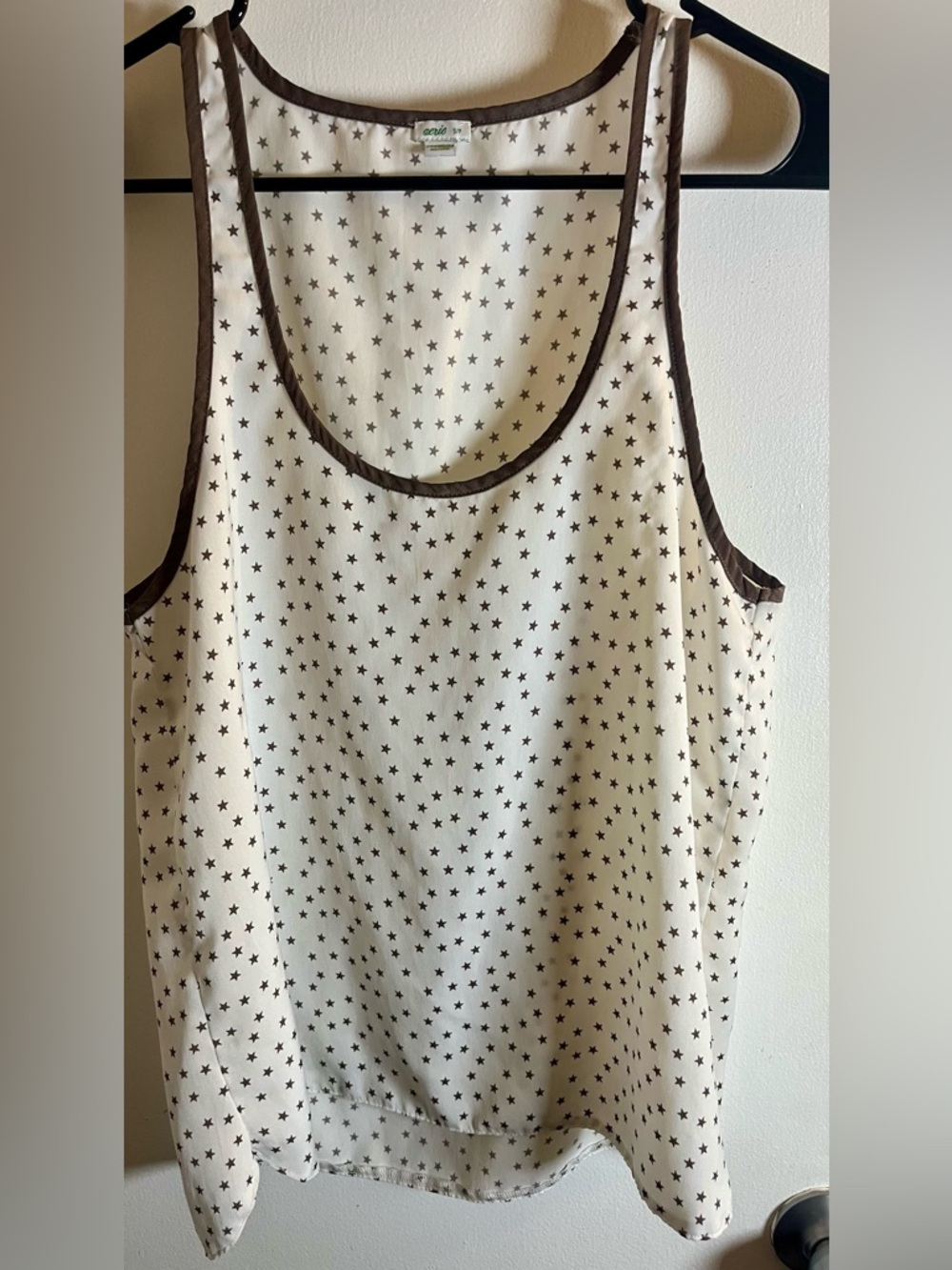 Aerie Cream Star Print Tank Top with Brown Trim